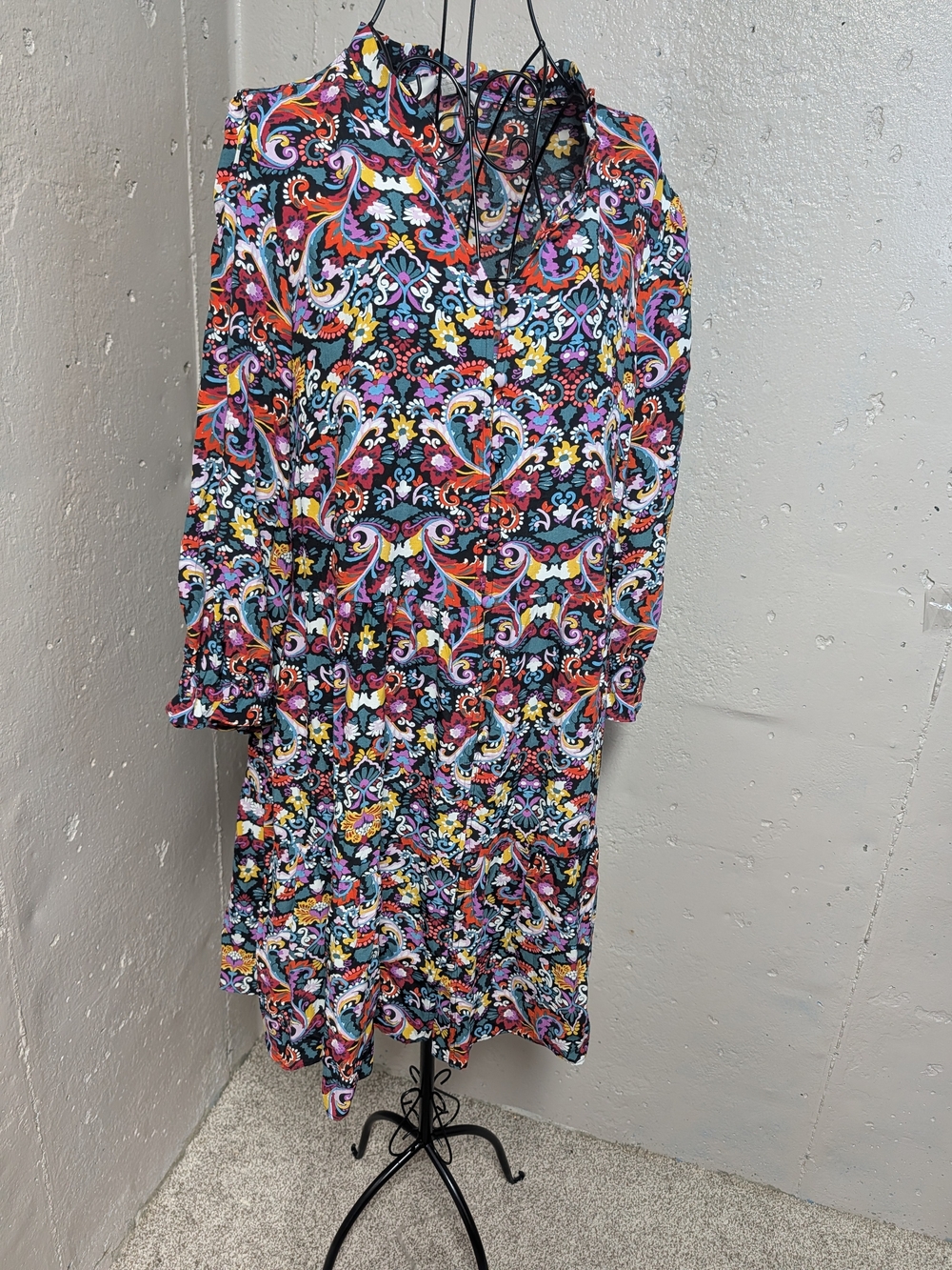 LOFT Viscose Baroque Paisley Floral Button Down Midi Dress Groovy 70s Vibes